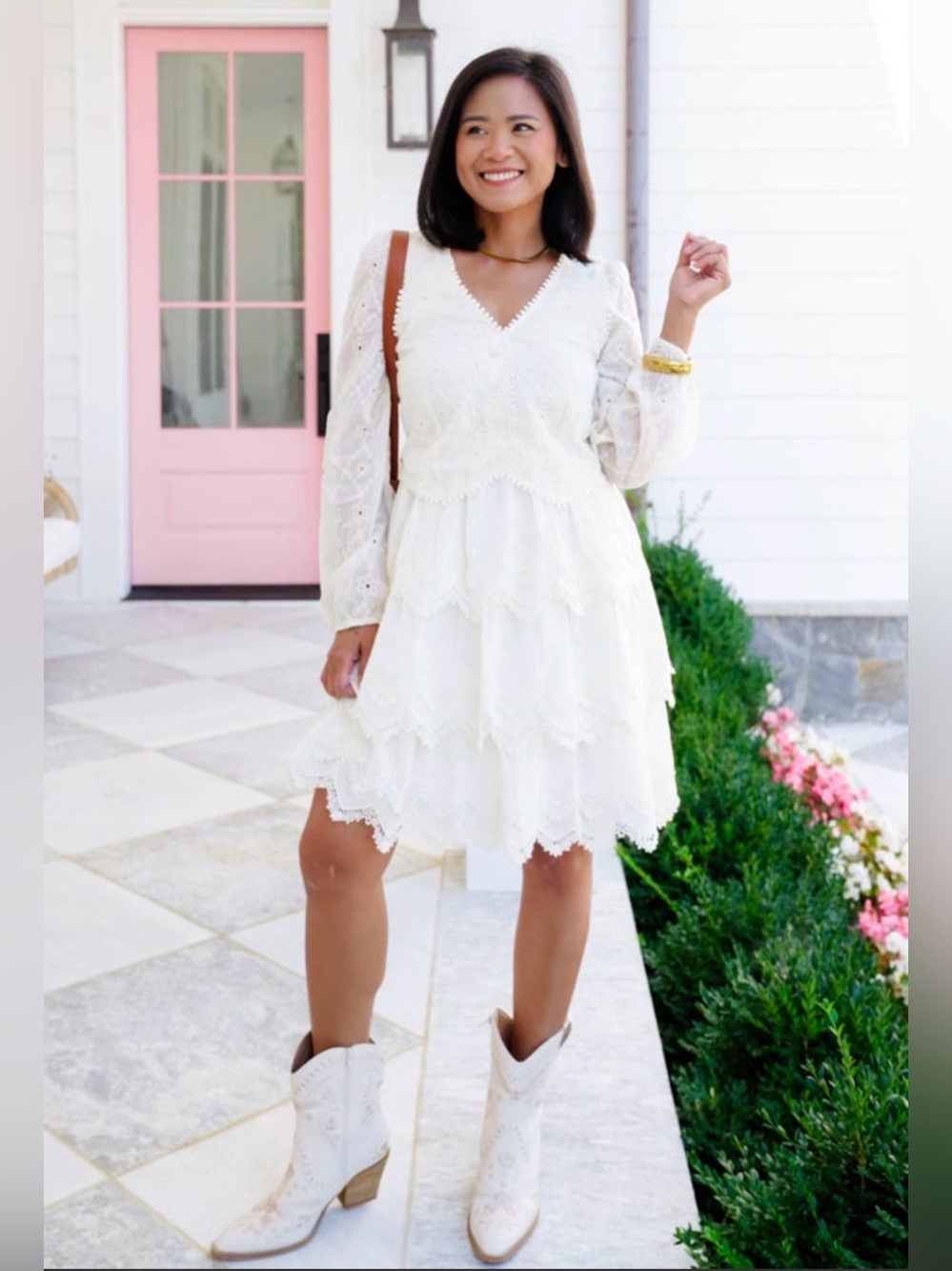 Listicle Embroidered lace long sleeve Tiered Dress